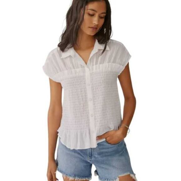 XXS Pilcro x Anthropologie smocked button up white corset blouse - Picture 1 of 8